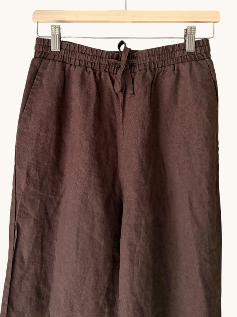 Banana Republic High-Rise Wide-Leg Linen Pull-On Pants, Brown, Size Small - Picture 3 of 4